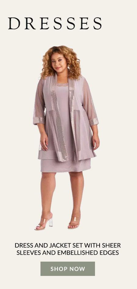 Dress and Jacket Set with Sheer Sleeves and Embellished Edges -Plus 