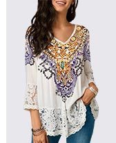 Three Quarter Sleeve Lace Patchwork White Blouse
