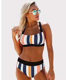 Tie Back Multicolor Striped Bikini Set 