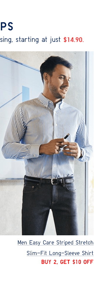 MEN EASY CARE STRIPED STRETCH SLIM-FIT LONG-SLEEVE SHOIRT - BUY 2, GET $10 0FF