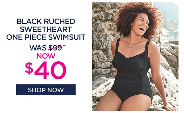 Black Ruched Sweetheart One Piece Swimsuit