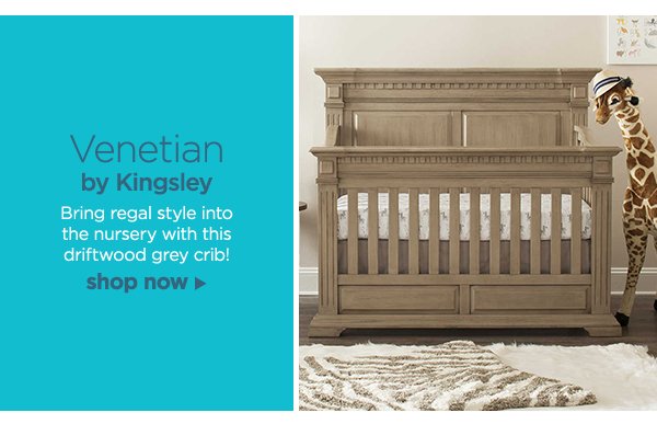 Venetian by Kingsley Bring regal style into the nursery with this driftwood grey crib! shop now