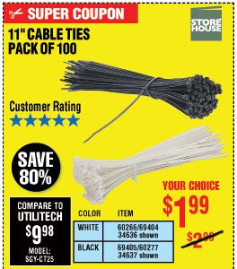 11 in. Black Cable Ties 100 Pk.