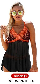 Asymmetric Hem Dot Print Halter Neck Swimdress and Panty 
