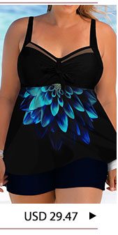 Printed Bowknot Detail Plus Size Swimdress and Shorts
