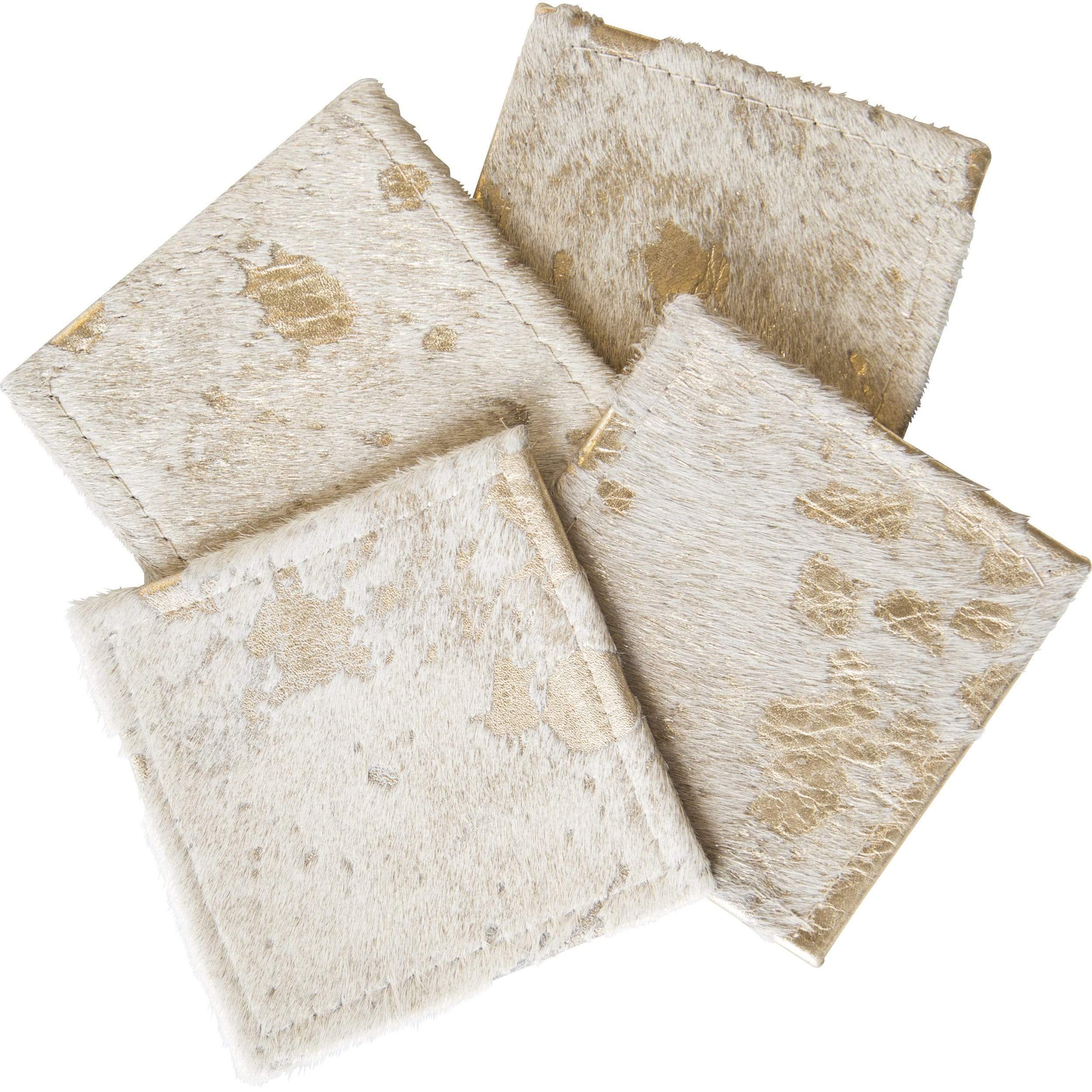 Image of Cowhide Coasters Gold, Set of 4