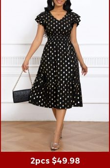 Polka Dot Hot Stamping Black Short Sleeve Dress