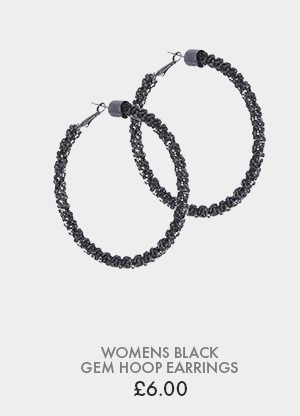 Womens Black Gem Hoop Earrings