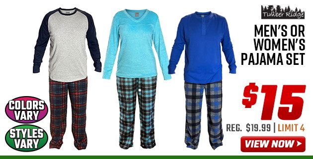 Timber Ridge Men's or Women's Pajama Set