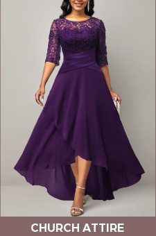 Lace Patchwork Half Sleeve Purple Dress