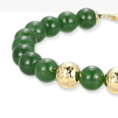 Nephrite Jade Bead Bracelet 14K Yellow Gold 8.5''