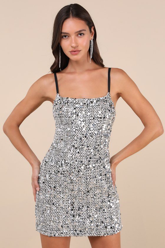 Image of Stunning Spotlight Silver Multi Textured Sequin Mini Dress