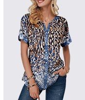Leopard Print Split Neck Button Front Blouse