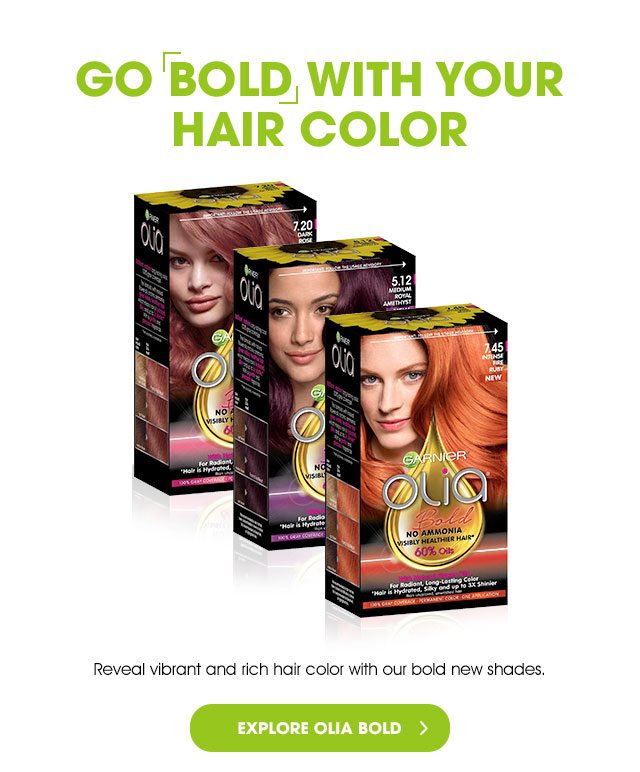 GO BOLD WITH YOUR HAIR - Reveal vibrant and rich hair color with our bold new shades. - EXPLORE OLIA BOLD >