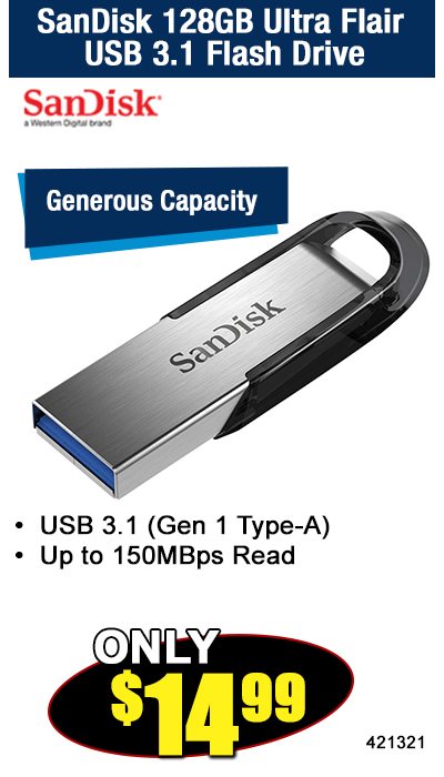 SanDisk 128GB Ultra Flair USB 3.1 Flash Drive