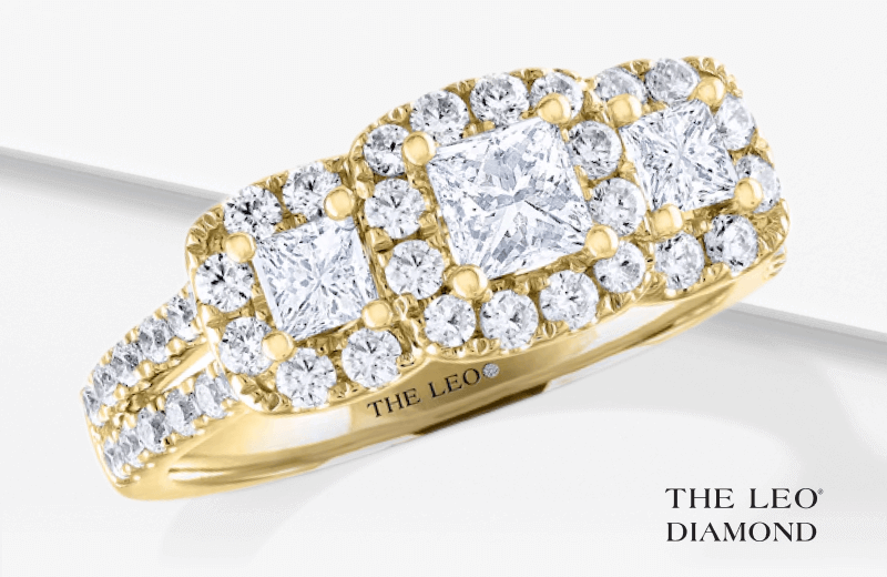 THE LEO Diamond Three-Stone Engagement Ring 1-1/3 ct tw Princess & Round-cut 14K Yellow Gold