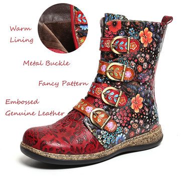 SOCOFY Retro Small Flowers Boots