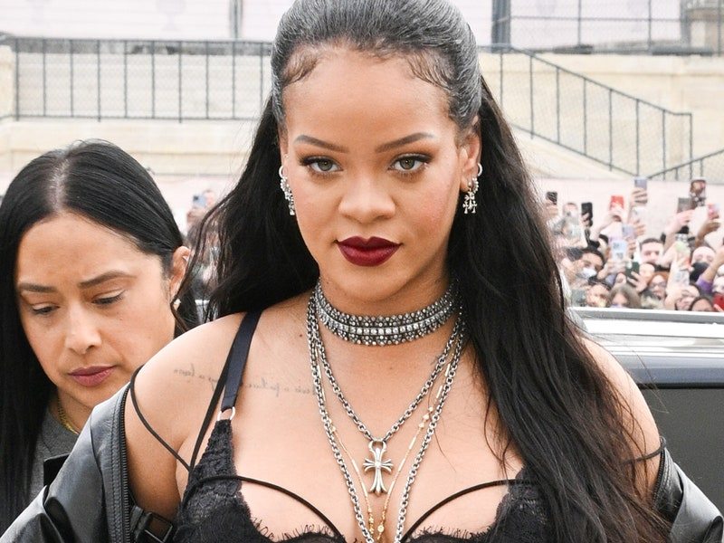 Composite featuring three different images of Rihanna wearing lingerie. 