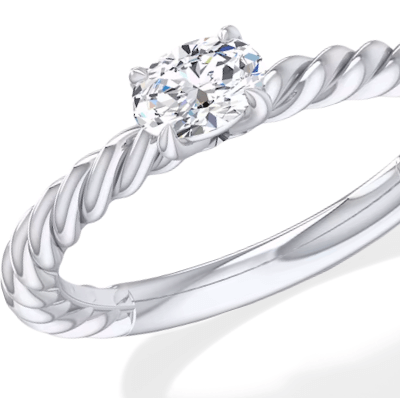 Oval-Cut Diamond Solitaire Rope Shank Engagement Ring 1/3 ct tw 14K White Gold (I/I2)