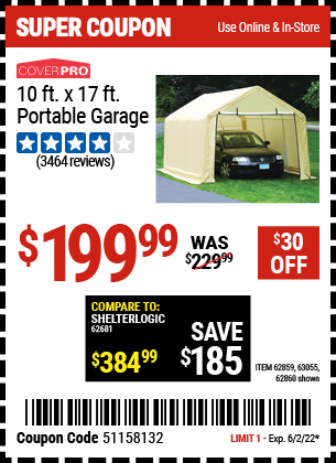 10 ft x 17 ft Portable Garage