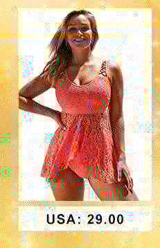 Lace Panel Asymmetric Hem Orange Lingerie Swimdress and Panty 