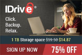 1TB IDrive Multi-device Cloud Backup w/ Desktop & Mobile Apps, 256-bit AES encryption