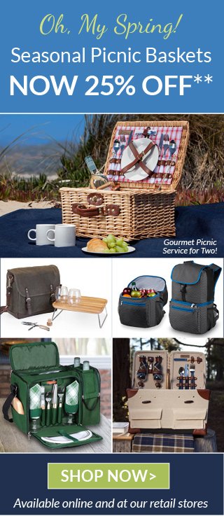 Picnic Baskets Now 25% Off!