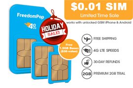 FreedomPop 4G LTE SIM Kit w/ FREE 1-Month Unlimited Talk, Text, 2GB Data Trial of Premium Plan