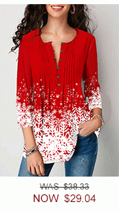 Button Front Printed Three Quarter Sleeve Blouse 