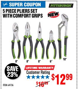 View 5 Pc Pliers Set with Comfort Grips