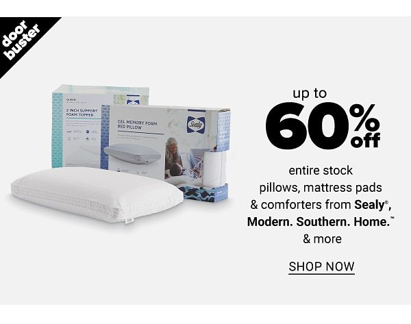 Up to 60% Off entire stock of Pillows, mattress pads, and comforters from Sealy, MSH, and more - Shop Now