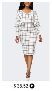 V Neck Grid Print Cape White Sheath Dress