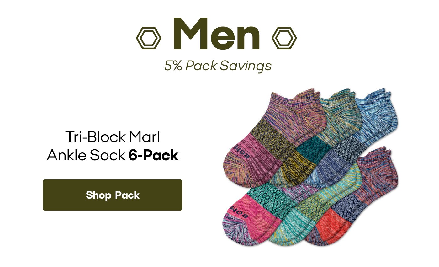 Men. Tri Block Marl Ankle Sock 6 Pack. Shop Pack.