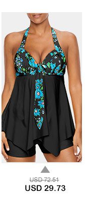 Open Back Printed Asymmetric Hem Tankini Set