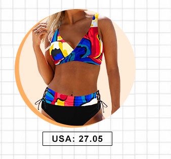 Printed Drawstring Waist Lace Up Bikini Set 