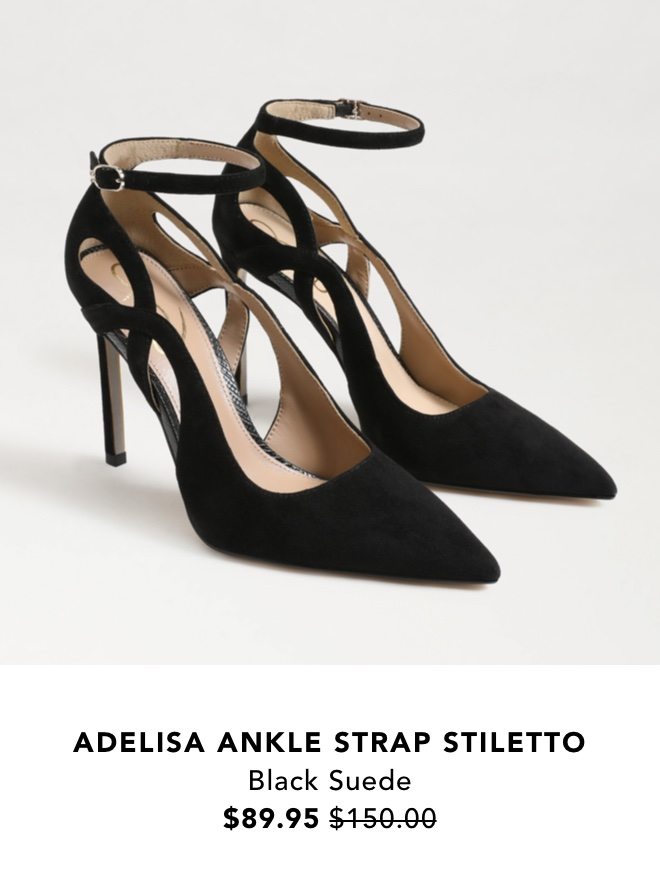 Adelisa Ankle Strap Stiletto (Black Suede) $89.95