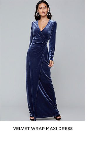 VELVET WRAP MAXI DRESS