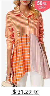 Asymmetric Hem Button Front Orange Blouse