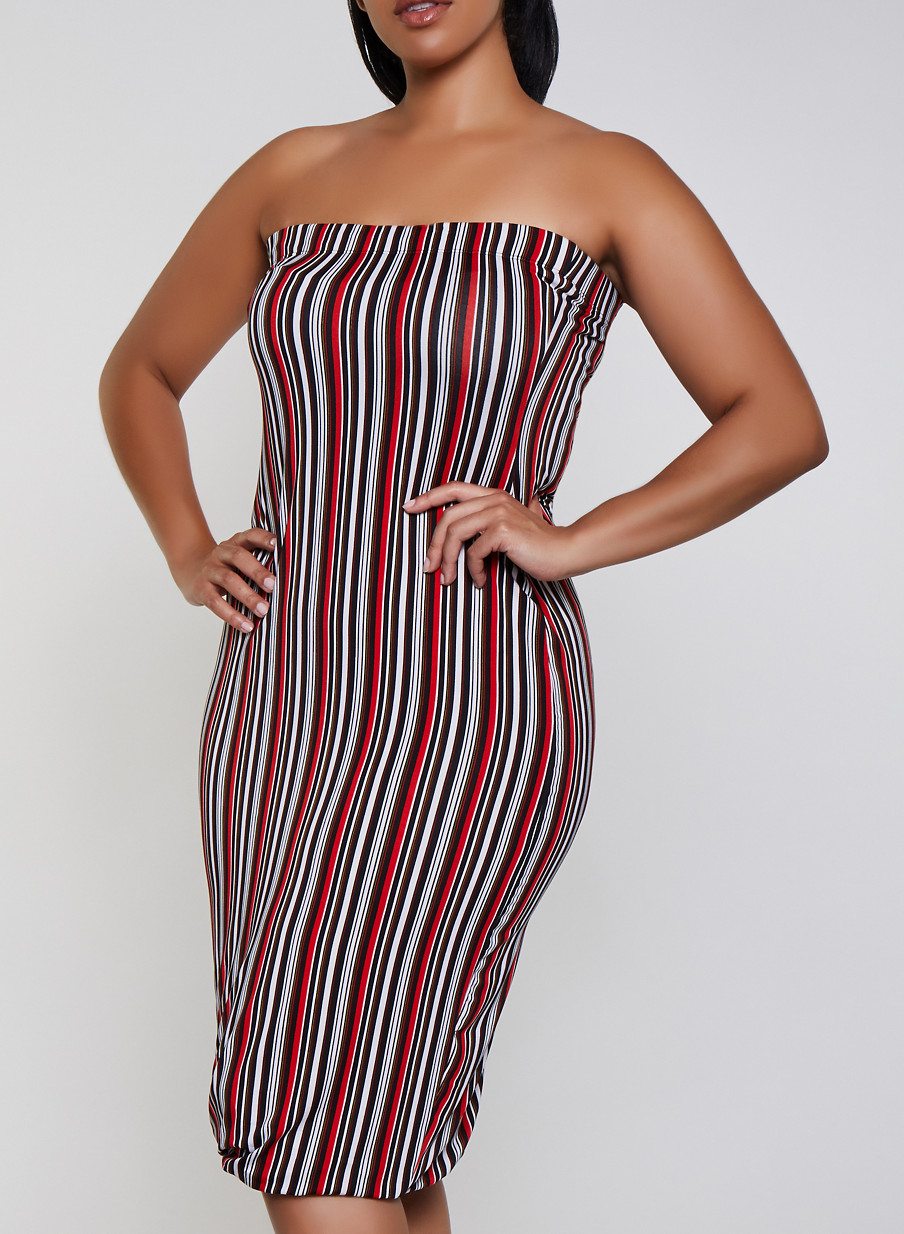 Plus Size Striped Midi Tube Dress