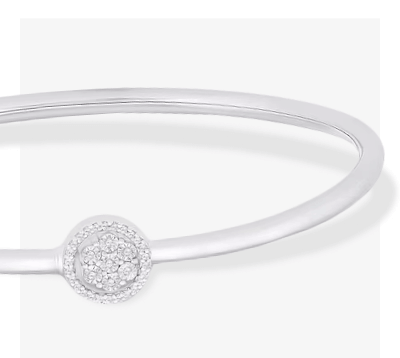 Diamond Circle Bangle Bracelet Sterling Silver