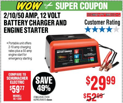 View 10/2/50 Amp 12V Manual Charger With Engine Start