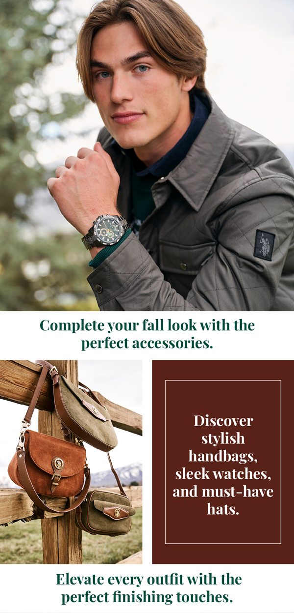 Complete your fall look with the perfect accessories. Discover stylish handbags, sleek watches, and must-have hats. Elevate every outfit with the finishing touches.