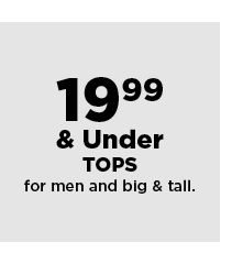 19.99 and under tops for men and big and tall. shop now.