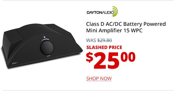 Dayton Audio DTA-1 Class D AC/DC Battery Powered Mini Amplifier 15 WPC