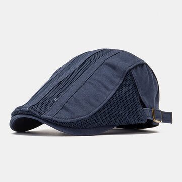 Collrown Men Solid Color Mesh Breathable Casual Outdoor Sunshade Forward Hat Flat Hat Adjustable Beret Cap