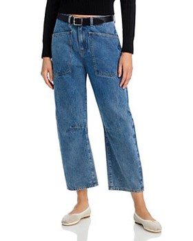 Haniel High Rise Cropped Barrel Jeans in Blue Denim