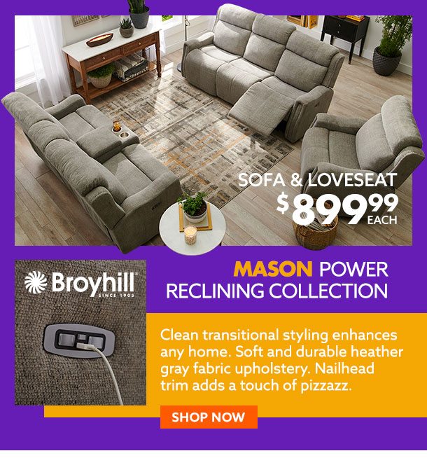 mason power reclining console loveseat by broyhill