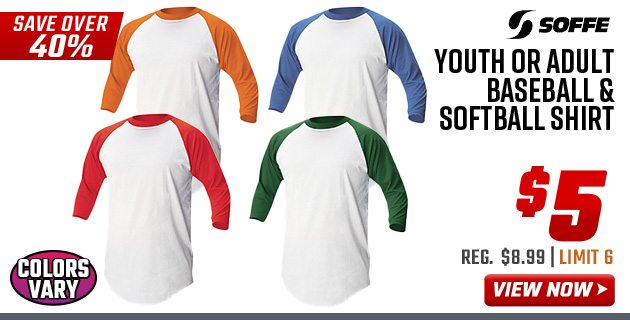 Soffe Youth or Adult Baseball & Softball Shirt