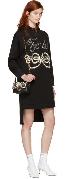 Fendi - Black Pearls Bow Hoodie Dress