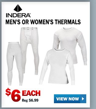 INDERA MILLS MEN'S OR WOMEN'S THERMALS 